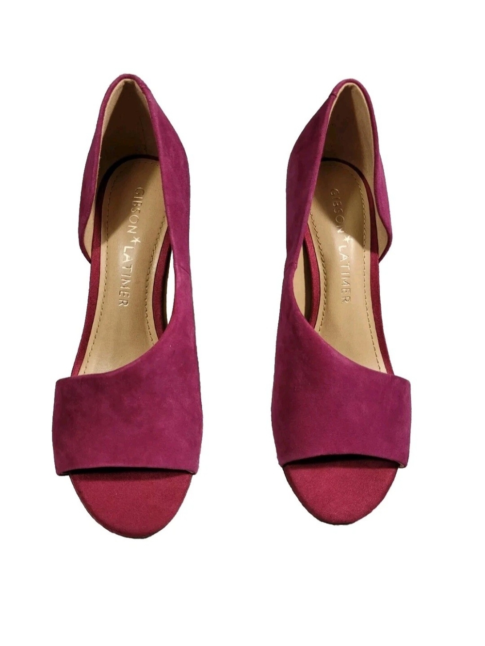Gibson Latimer Women's Size 6 Magenta Suede Side Cut Out Peep Toe Pump Heel 220 - Picture 2 of 11